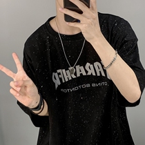 t-shirt male loose trend port wind ins 100 hitch hip hop half sleeve damp summer short sleeve mens design feel small crowd clothes