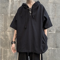 Net red hooded sweater mens Tide brand loose Joker short sleeve T-shirt tide twittering ins Hong Kong wind Super fire cec Harajuku