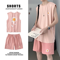Daisy Sports Suit Mens Tide Signs Korean version Trend Sport vest Outer wearing shorts for summer leisure Two sets