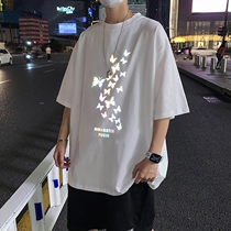 Reflective T-Shirt Male short sleeve Chauffins Inward Wind trendy pure cotton Half sleeves loose 100 lap dresses Mens design The little crowdsourced