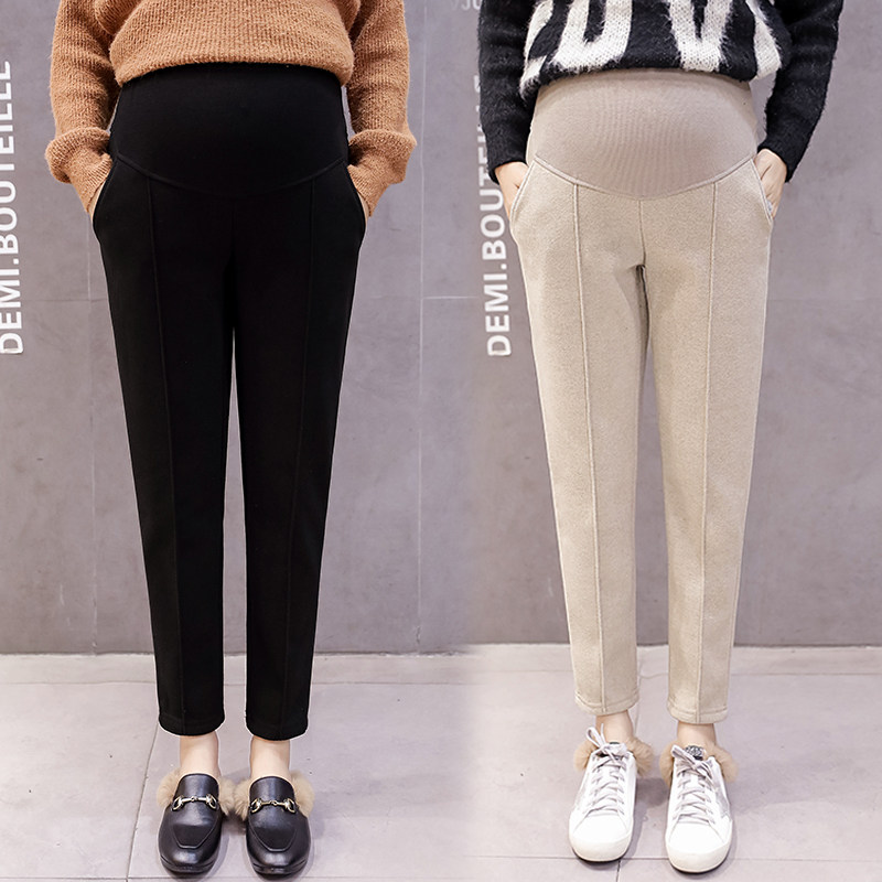 Maternity clothing autumn and winter clothing net red harlan pants fashion woolen casual pants autumn clothing belly pants fashion straight pants women