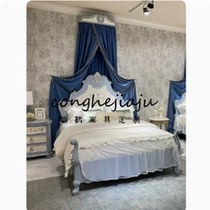 French solid wood carved bed modern light luxury European style hand-painted princess bed master bedroom double bed bedroom furniture can be customized