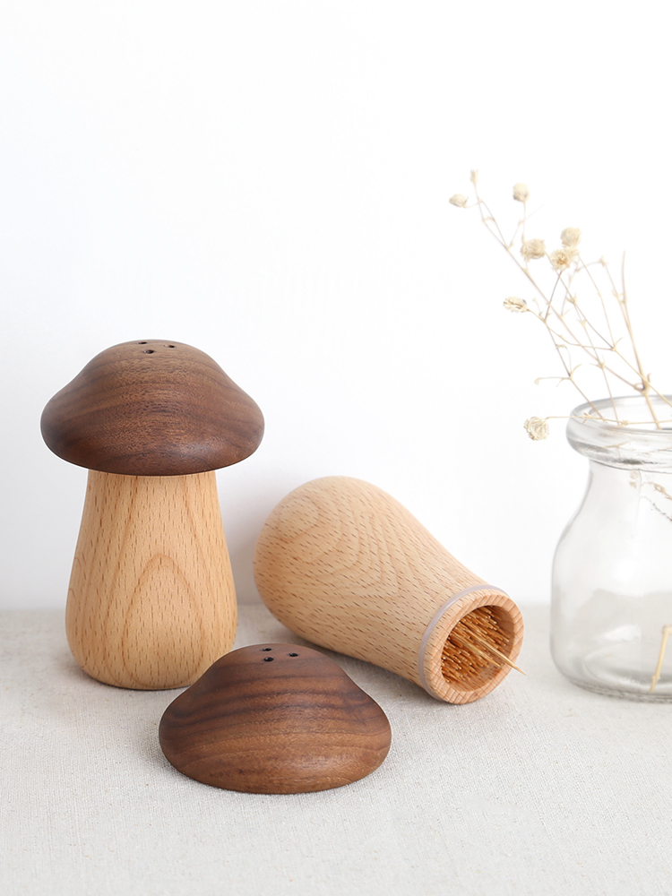 Solid wood toothpick tube automatic mushroom push-up toothpick box Lunch hall Living room Creative household toothpick jar cute