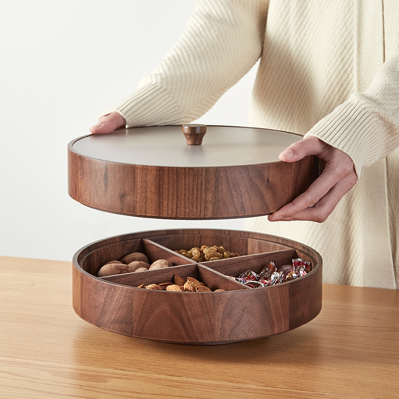 Double layer of split lattice with lid dry fruit tray solid wood creative modern living room home tea table snack tray Candy Tray Wedding