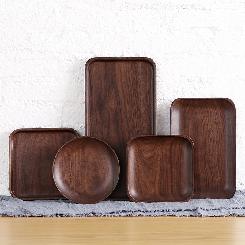 Black Walnuts Wooden Care Pan Solid Wood Cups Cake Cutlery Cutlery Trays Wood Plate Day Style Dinner Plate Home Ins Wind