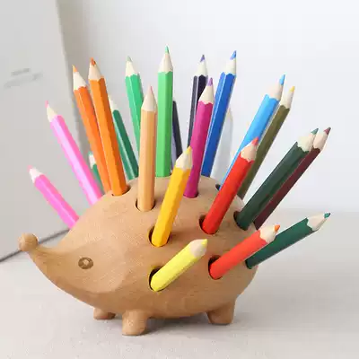 Hedgehog pen holder desktop decoration Wooden pen insert craft gift decoration Business office gift gift souvenir gift crayon