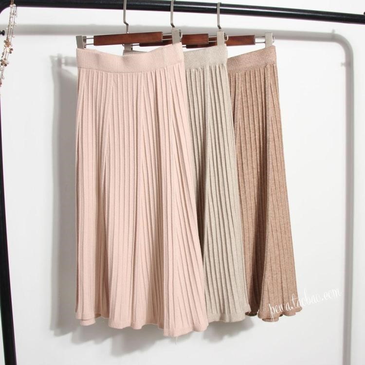 Female student beige plexigo dress 100 hitch fit extra-long style Autumn Winter Bag Dress a Type of Bottom Skirt Winter Dress A Skirt