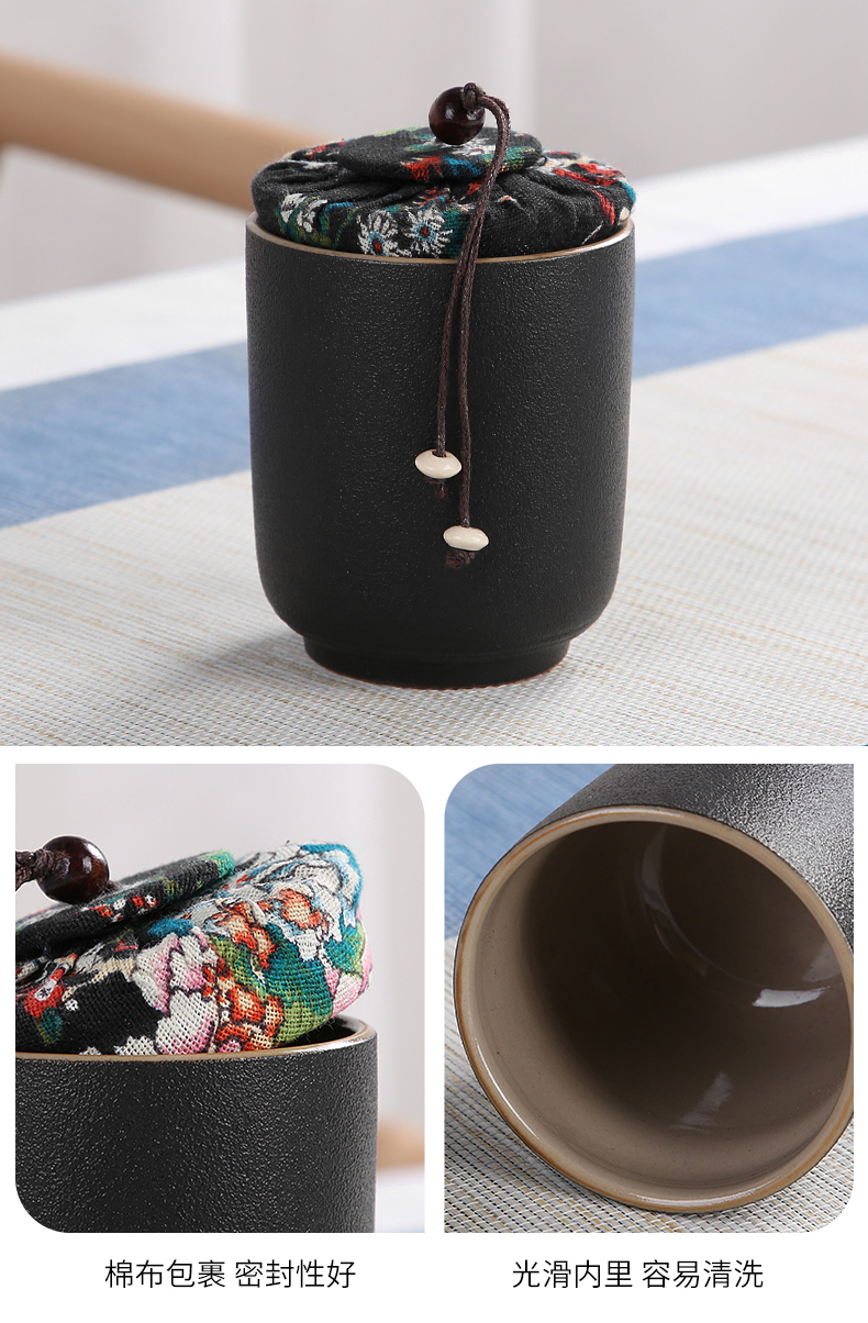 Sand embellish travel of black ceramic tea set household contracted Japanese office small round tray is suing portable package