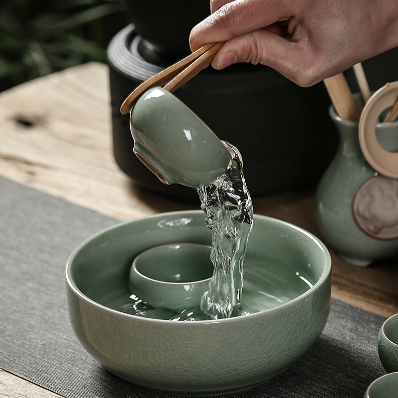 Sand embellish pottery elder brother up with tea set the whole household contracted ice crack glaze ceramic teapot teacup cracked kung fu