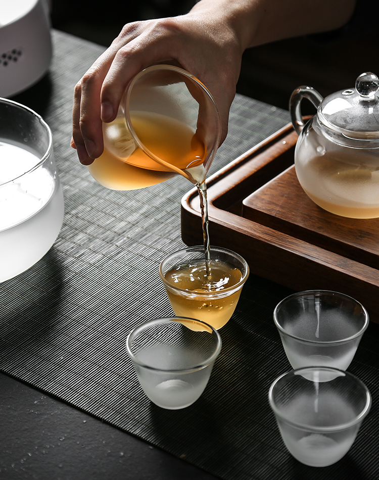 Sand embellish heat - resistant glass tea set suit household contracted Japanese cooking electric teapot atomization frosted TaoLu kung fu tea