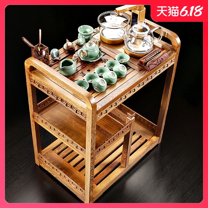 Sand stone embellish sharply wenge mobile car kung fu tea health glass pot of tea tea tray was small tea table tea tank