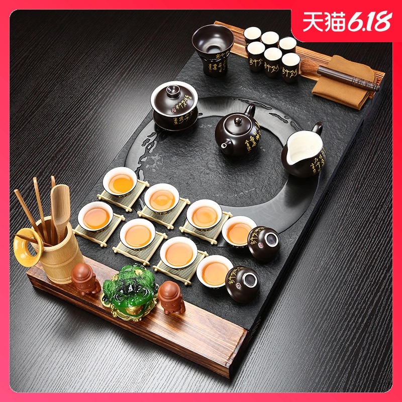 Sand stone embellish sharply tea set suit household violet arenaceous kung fu tea set solid wood tea tray induction cooker