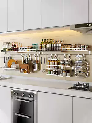 Punch-free 304 stainless steel kitchen rack wall-mounted seasoning tank rack dish storage layer rack pendant package rack