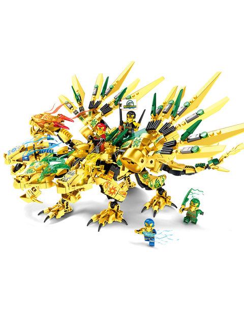 New Model of Ninjago Ancient Golden Four-Headed Dragon Phantom Dragon Annihilation Mecha Educational Assembly Building Block Toy for Boys