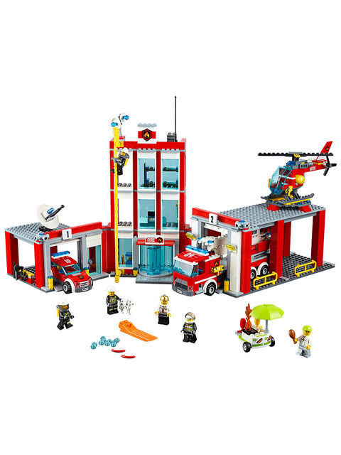 New City Series Fire Bus Fire Police Headquarters Fire Truck Assembled Building Block Toys Gifts