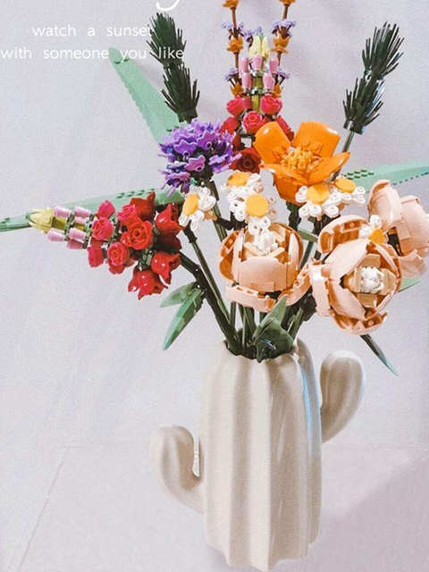 Building Block Bouquet, Eternal Flowers, Roses, Daisies, Lavender, Creative Ornaments, Educational Assembly Toys for Girls, Gifts