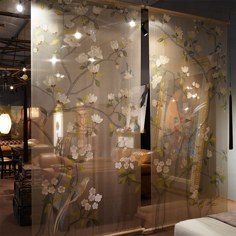 Chinese screen partition Living room hanging decoration Bedroom entrance Feng Shui Antique hand-painted silk New Chinese partition