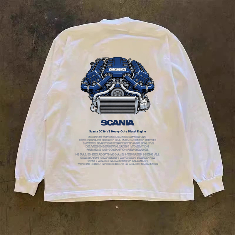 Scania Dc16 V8 Heavy-Duty Diesel Engine Printed Long-Sleeve Heavyweight Pure Cotton Versatile Loose-Fitting Base T-Shirt Scania Dc16 V8 Heavy-Duty Diesel Engine Printed Long-Sleeve Heavyweight Pure Cotton Versatile Loose-Fitting Base T-Shirt