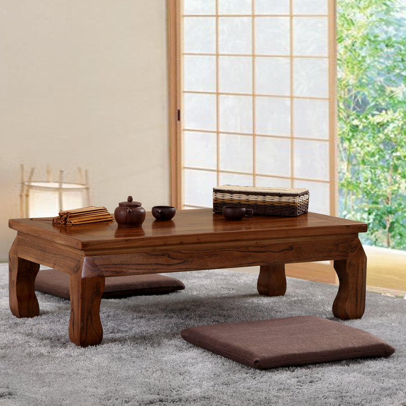 Solid wood coffee table Chinese elm kang table kang table low table tatami coffee table Japanese simple small low table Chinese learning table