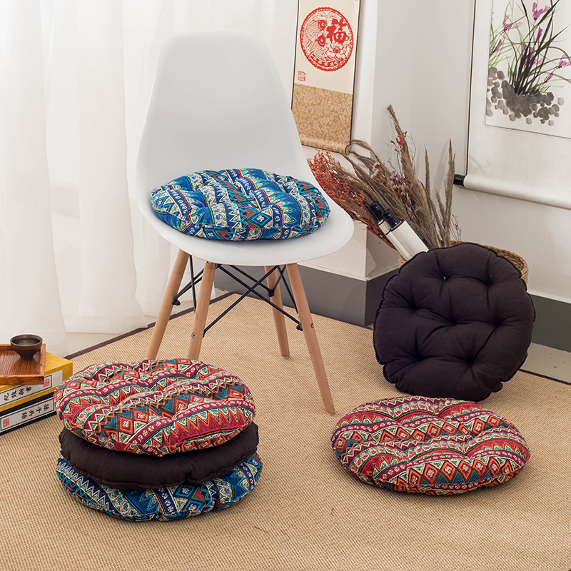 Bushel Cushion Tian Garden Wind Cloth Art Linen Round Floating Window Mat Thickened Yoga Floor Mat Computer Chair Butt Mat-Taobao