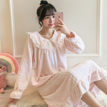 Nightdress women winter flannel padded pajamas women autumn and winter coral velvet home clothing long Korean version of Japanese princess style