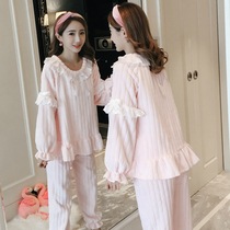 Coral velvet pajamas womens autumn and winter Korean sweet and lovely princess style home clothes flannel padded suit spring and autumn