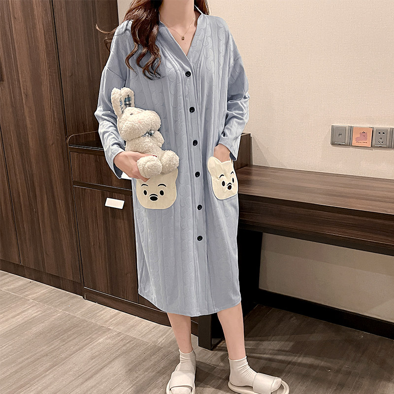 Sleepwear Woman Spring Autumn Winter Long Sleeves Pure Cotton Thin cartoon Cubs Exterior Wear Home Clothing Casual Sleeping Dresses Long-Taobao