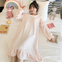 Pajamas female winter flannel thick nightgown female autumn and winter coral velvet students Korean Princess home clothing long dress
