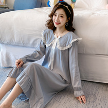 Nightdress female spring and autumn cotton long sleeve cute sweet fairy pajamas female summer Princess wind doll collar nightgown long