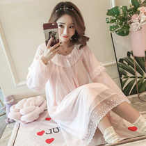 Pajamas female spring and autumn cotton cute sweet fairy palace sexy nightgown female summer Net gauze Princess long nightgown