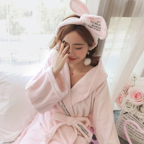 Autumn and winter bathrobes flannel gowns women winter coral velvet padded extended bathrobe Korean version of net red pajamas women