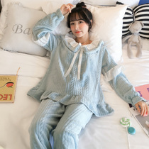 Marbona coral velvet pajamas ladies autumn and winter thickened plus velvet Korean princess style home clothing flannel suit