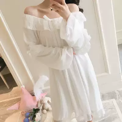 Night dress women's autumn long-sleeved cotton court lace pajamas Women's spring and Autumn home clothes Princess style loose can be worn outside