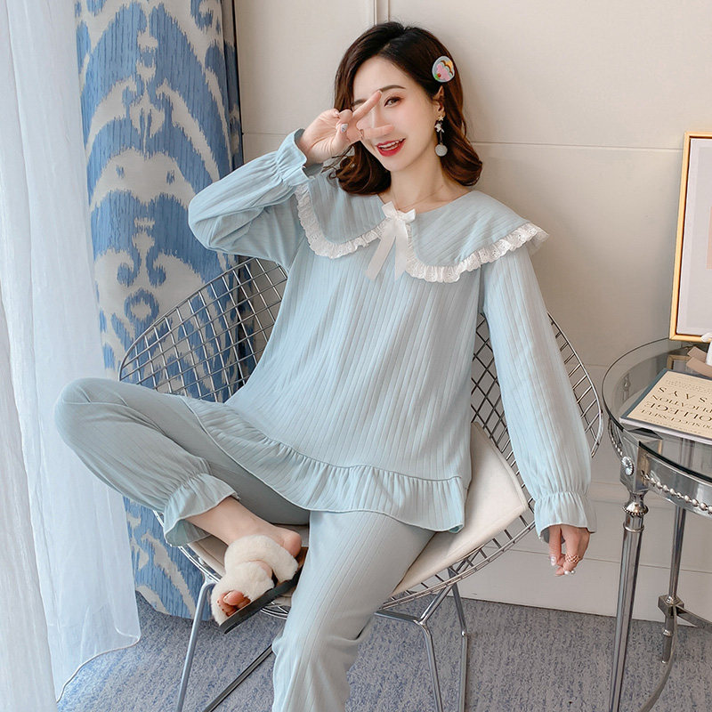 Pajamas female spring and autumn cotton long sleeve thin Korean version of fresh student home clothes female summer sweet and cute suit