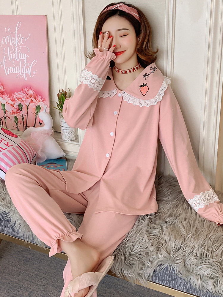Pure cotton pajamas women's long-sleeved spring and Autumn princess style Korean version of fresh students sweet and cute home clothes two-piece suit