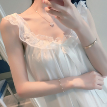 Pajamas women Summer cotton thin sling sexy lace princess home clothes with chest pad 2021 New nightdress