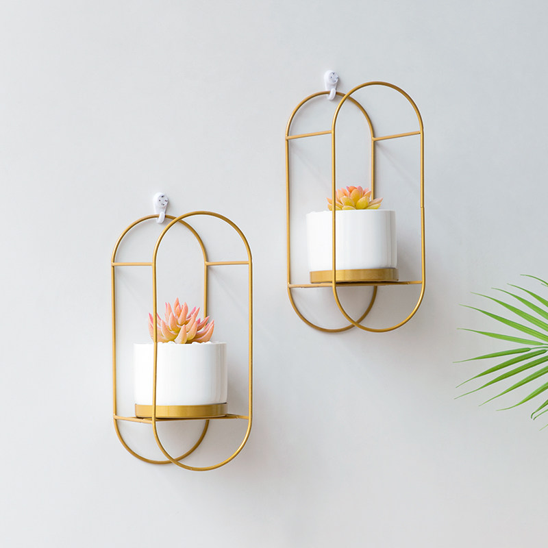Creative wall wrought iron decoration pendant Nordic room wall ins wind wall hanging fake succulent plant potted plant