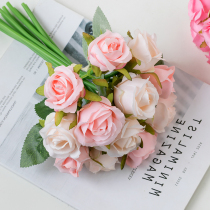 Simulation bouquet rose wedding bouquet indoor living room decoration dining table flower arrangement silk flower plastic fake flower art