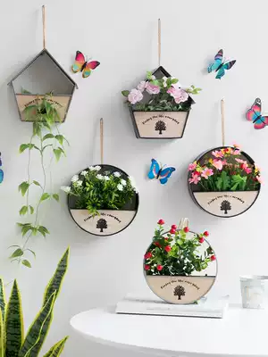 Creative wall decoration Wall hanging wall Simple round house flower simulation plant flower pot Wall decoration flower basket