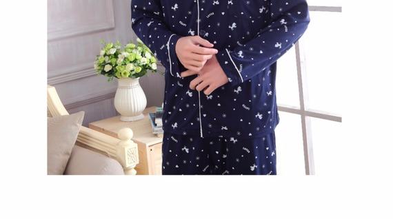 Bộ đồ ngủ nam dài tay cotton mùa xuân và mùa thu cha trung niên nam rộng kích thước lớn phù hợp với dịch vụ nhà trung niên pijama tiểu thư
