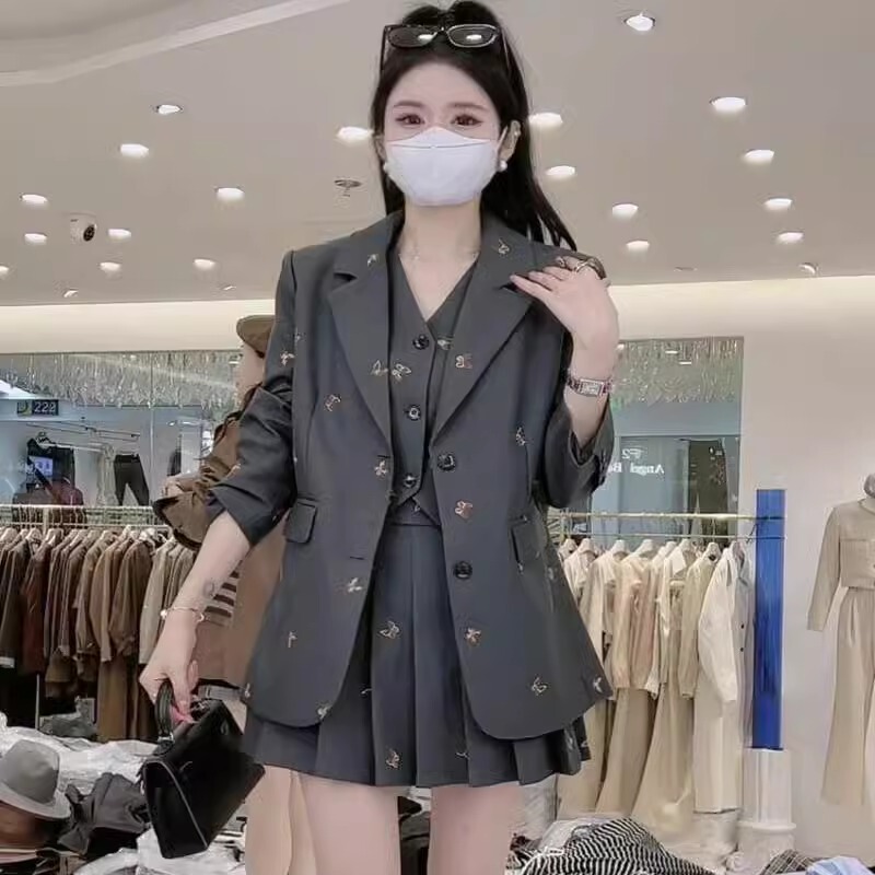 Fashion Suit Skirt for Women 2025 Autumn New Style Light Luxury High-End Blazer High-Waisted Skirt Three-Piece Set Trendy