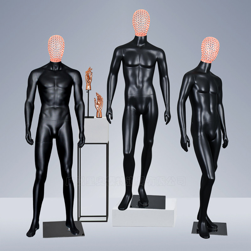 Brand abstract fashion hollow wire head fiberglass male model black texture full body clothing store model