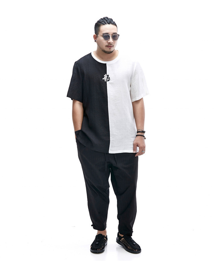 Một nửa mực từ bi tốt và ác cotton và áo thun ngắn tay nam rộng kích thước lớn nam chất béo cộng với phân bón để tăng áo sơ mi tay áo năm điểm - Áo phông ngắn áo thun unisex