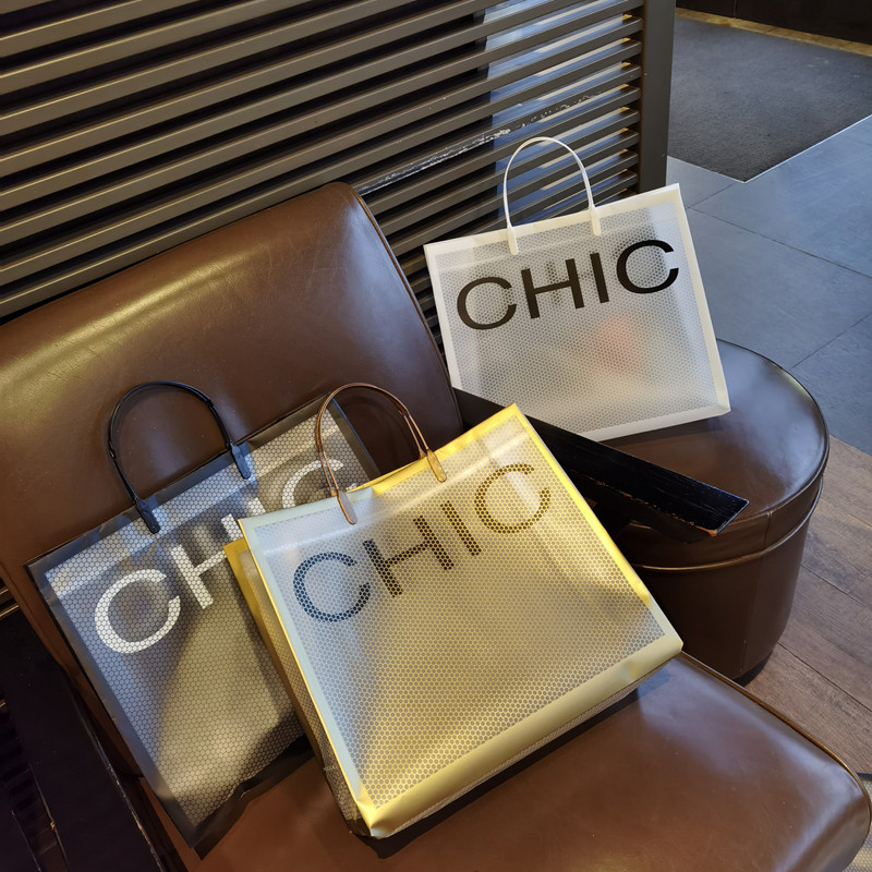 Transparent mesh clothing store bag high-end women's clothes tote bag pvc simple gift shopping packaging customization