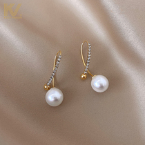 Diamond pearl earrings 2021 New Tide Korean temperament Net red ear female sterling silver senior sense light luxury ear ornaments