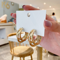 Circle atmospheric earrings 2021 New Tide senior sense light luxury earrings female sterling silver temperament earrings personality earrings