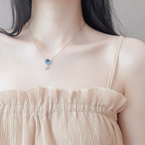 Blue bead fishtail necklace female 2021 new sterling silver temperament niche design sense light luxury clavicle chain to send girlfriend