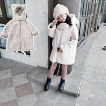 Children's Coat Winter Boys and Girls Lamb Bear Warm Coat Korean Baby Thickened Foreign Style Hat Top