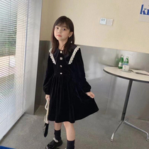 Children's velvet dress plus velvet winter girls small fragrance style small black dress Korean version of the children's foreign style princess dress