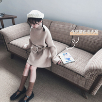 Children's sweater skirt autumn and winter girl temperament waist bag knitted dress Korean version of CUhk baby casual knit skirt